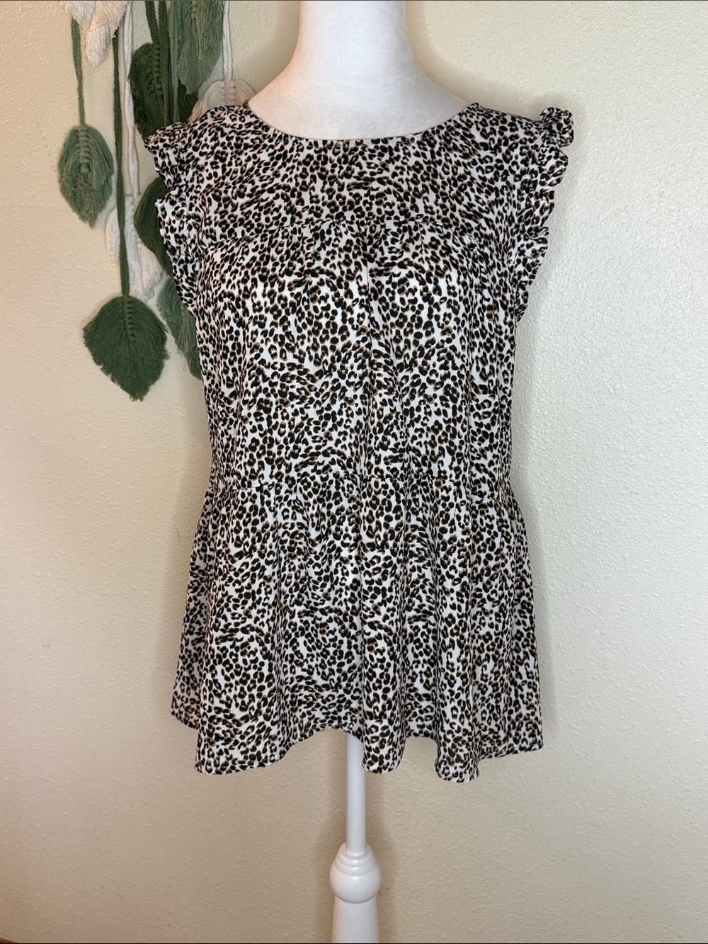 Maurices Black and White Leopard Print Ruffle Sleeve Blouse